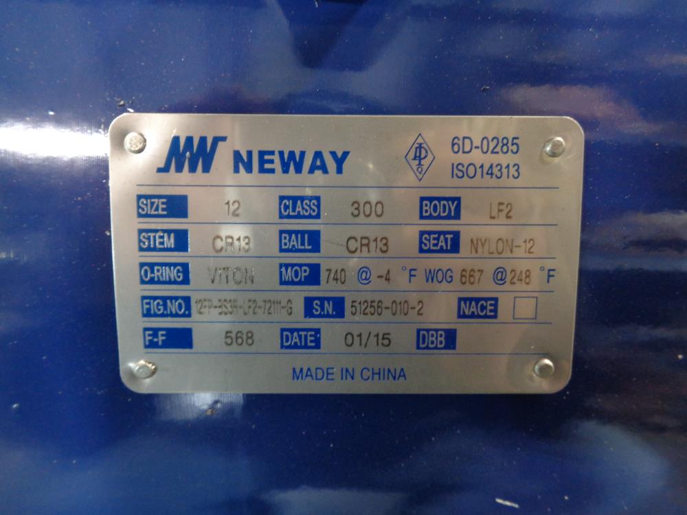 Neway 12" 300# LF2 Ball Valve #12FP-BS3R-LF2-72111-G w/ Gear Operator